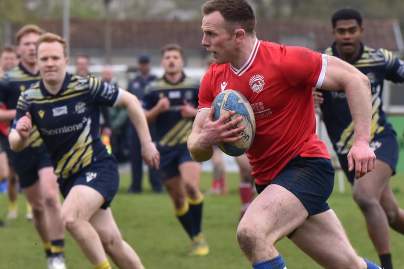 Former Glasgow Warriors player Chris Fusaro on the ball for select side Seabass at Saturday's Howe of Fife Sevens (Photo: Chris Reekie)