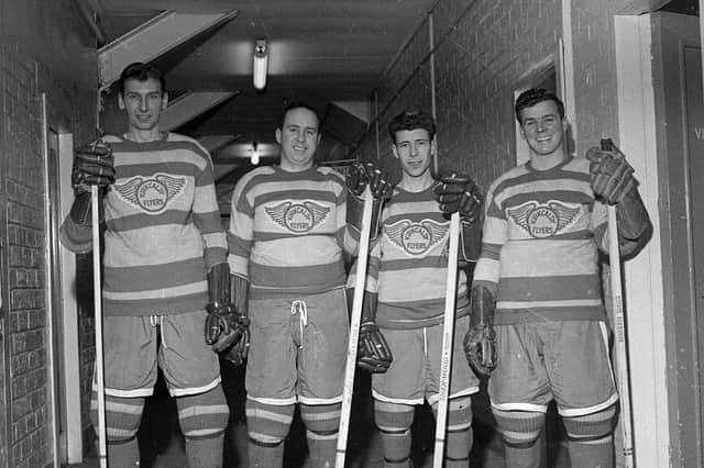Pep Young (second left) and Joe McIntosh (right) were part of the team which got hockey going again in Fife in 1962. They are with team-mates Vern Greger and Andy Napier