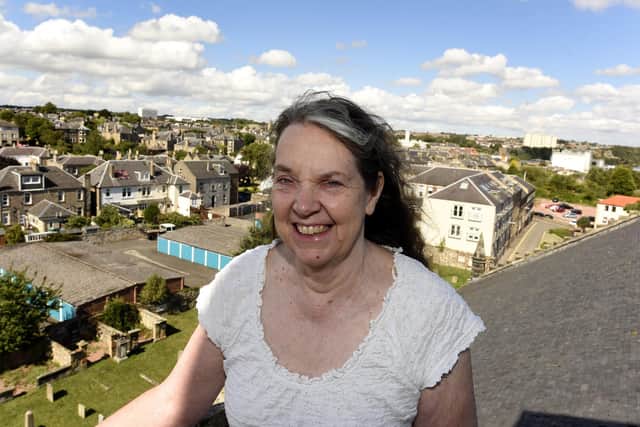 Rosemary Potter at top of tower at the Old Kirk in Kirkcaldy (Pic: walter neilson/Fife Photo Agency)