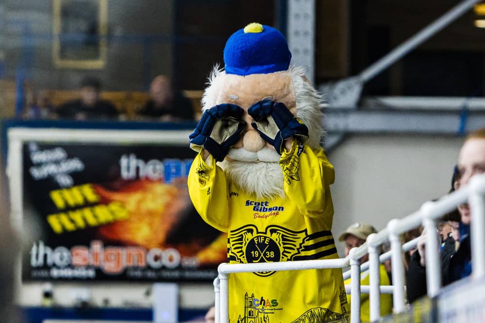 Flyers mascot, Geordie Munro, joining in the fun rinkside | Pic Derek Young