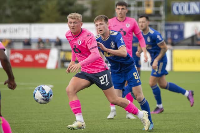 Quinn Coulson on the ball for Raith Rovers during their SPFL Trust Trophy tie versus Cove Rangers on Saturday (Photo: Stephen Dobson)