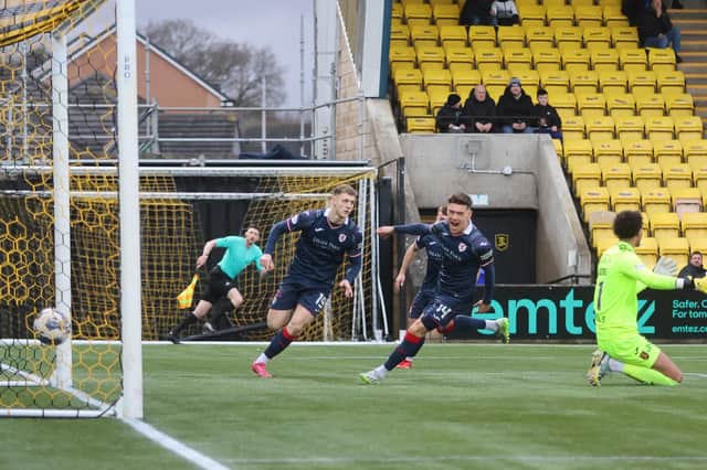 Jack Hamilton scores the opening goal for Raith Rovers at Livingston (Pics by Scott Louden)