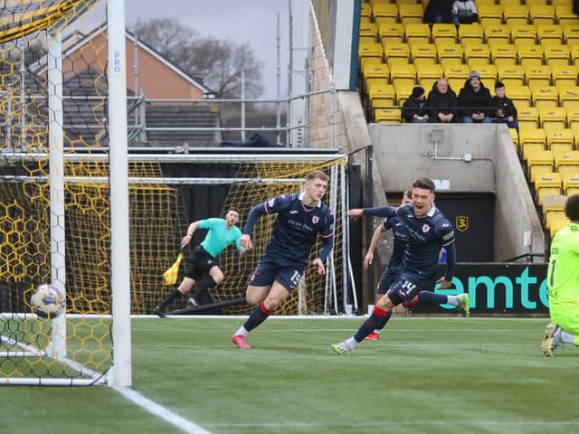 Jack Hamilton scores the opening goal for Raith Rovers at Livingston (Pics by Scott Louden)