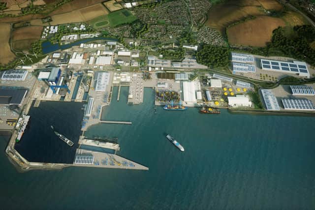 CGI image of the Rosyth waterfront area post green freeport designation