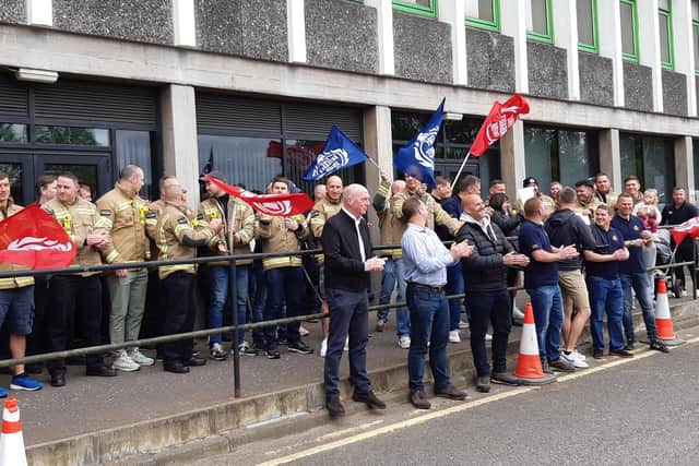 Firefighters demonstrate at Fife Council HQ