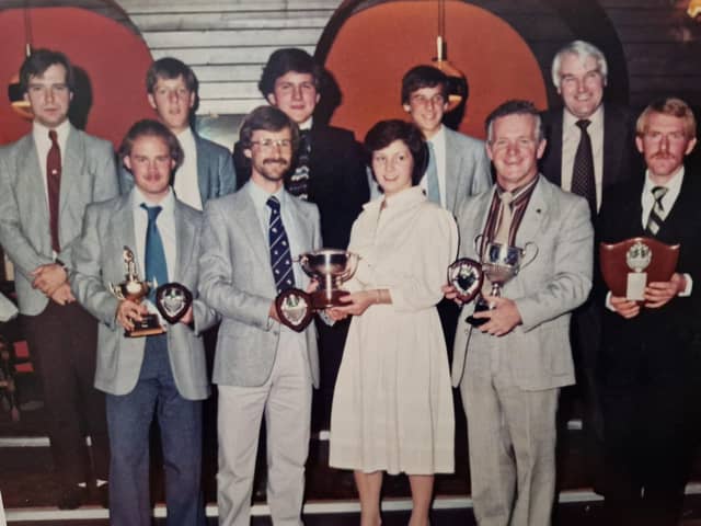 End of season awards for the members of Glenrothes Cricket Club in 1983. The photo was taken by Gordon Photographer of Glenrothes for the Glenrothes Gazette