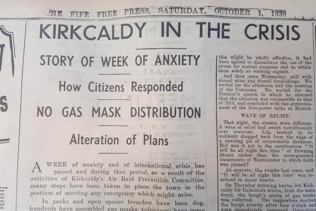 The headlines from Fife Free Press, 1938, on the crisis as talks go on to avert outbreak of war