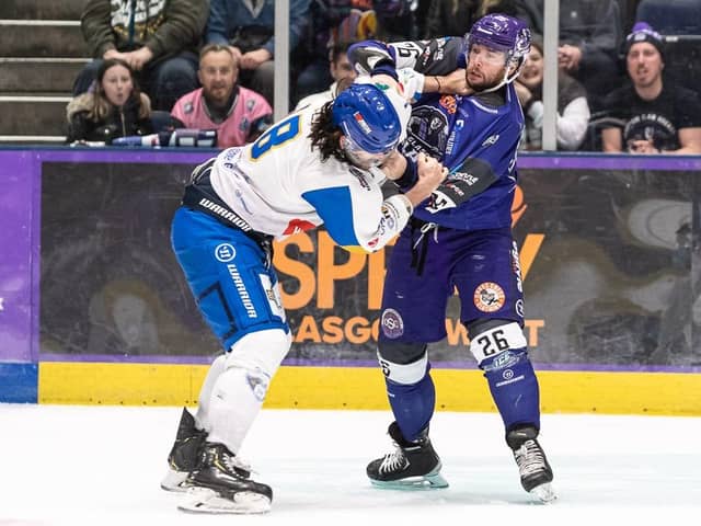Dyson Stevenson launched a massive hit on Chris Lawrence before they both dropped the gloves (Pic: Al Goold)