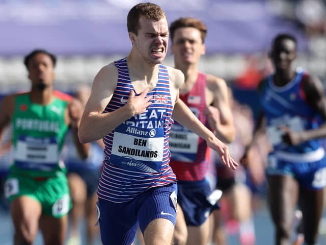 Ben Sandilands of Great Britain crosses the line to win men's 1500m T20 final at Para Athletics World Championships (Pic by Alexander Hassenstein/Getty Images)
