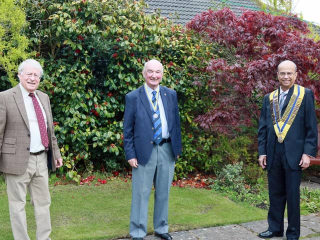Pictured are President Swapan Mukerjee with Past Presidents Tony Payne  and Iain Gow who are facilitating the centenary programme for the Rotary Club of Kirkcaldy.