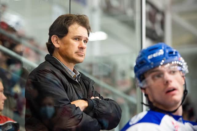 Todd Dutiaume on the bench as Flyers went down to defeat in Cardiff on Sunday (Pic: James Assinder)