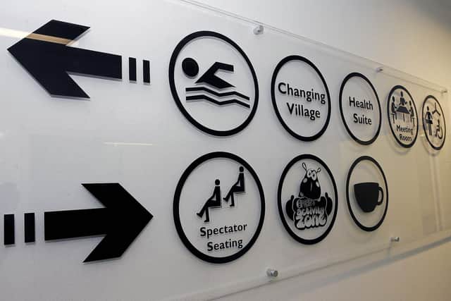 Signs at the swimming pool at Kirkcaldy Leisure Centre