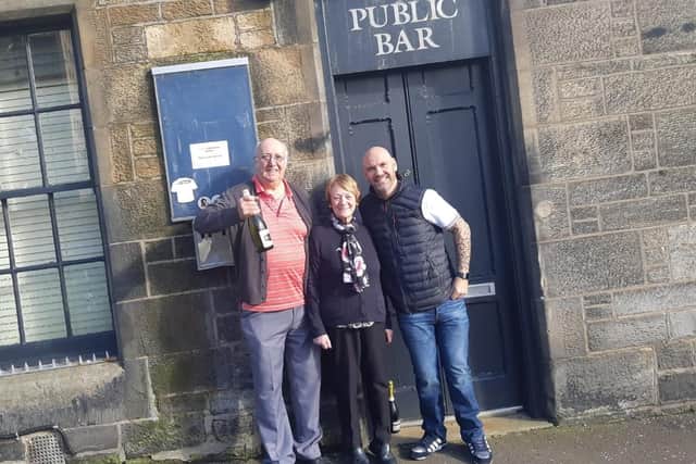 Moss, Senga and Trevor Crombie outside the St Clair Tavern, St Clair Street, Kirkcaldy which they have owned for the past 30 years