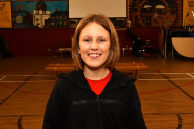Dysart P7 pupil Cali Cairns,who has raised £1000 for the Little Princess Trust  (Pic: Fife Photo Agency)