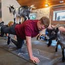 People taking part in a Goat Pilates whisky tasting class as part of a programme to mark the SMWS anniversary