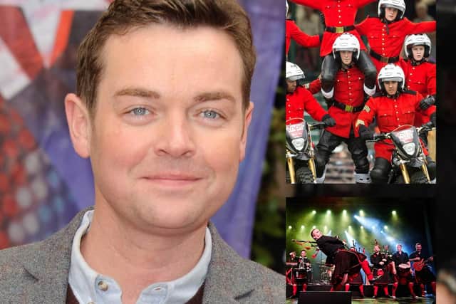Stephen Mulhern hosts the Jubilee spectacular in Fife featuring the Imps motorbike team and Red Hot Chili Pipers