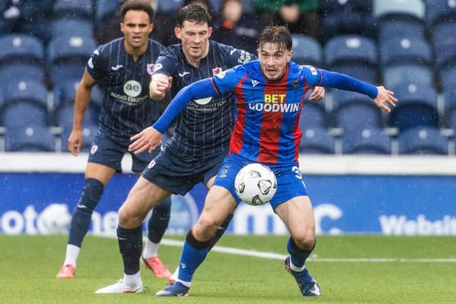 Jack Baird challenging Alfie Bavidge during a 2-0 William Hill Championship defeat for Raith Rovers hosting Inverness Caledonian Thistle in Kirkcaldy on Saturday (Photo: Mark Scates/SNS Group)