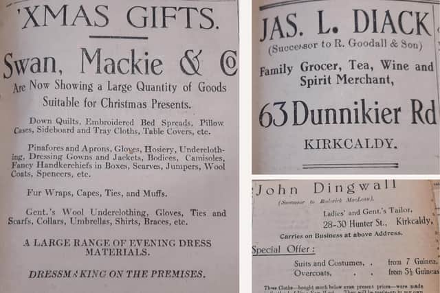 Christmas adverts from the Fife Free Press in 1921