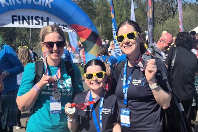 Stacey Hughes (R) will complete three Kiltwalks this year