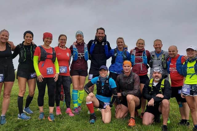 Fife AC, Falkland Trail Runners and Kirkcaldy Wizards athletes on Tiree beach, all of whom competed in the 35-mile Tiree Ultramarathon