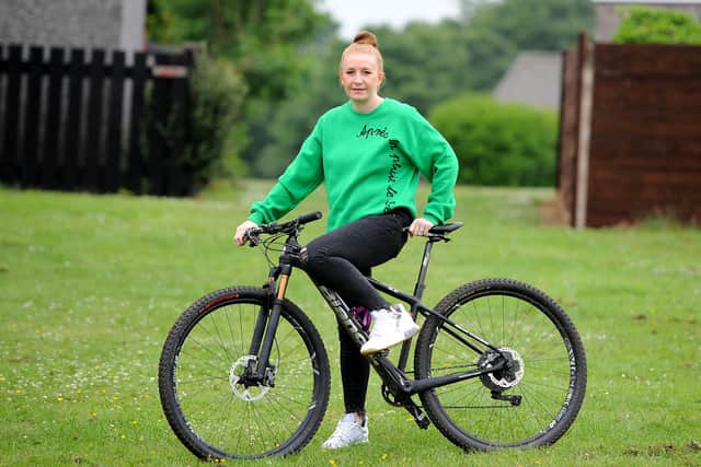 Gillian on her mountain bike. Pic: Fife Photo Agency.