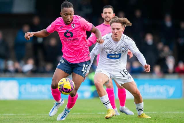 Raith Rovers' Kieran Ngwenya and Ayr United's Logan Chalmers in action during their sides' match on Saturday at Somerset Park (Photo by Ewan Bootman/SNS Group)