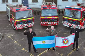 The three appliances with (from left) David Kay, IFRA Chairman; Provost of Fife Jim Leishman and Gary Johnson, IFRA Secretary.  (Pic: Andrew Beveridge)