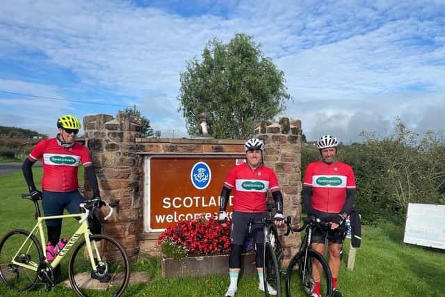 From left, cyclists Richard Curtis, Adrian McCann and John Adams.  (Pic: submitted)