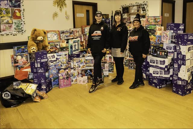 Billijo Crombie (Woodlands Van Centre, Lynne ( the Cottage Centre) and Susan Crombie, (DSV Van Sales) with the donated goods (Pic: Cathy Davies)