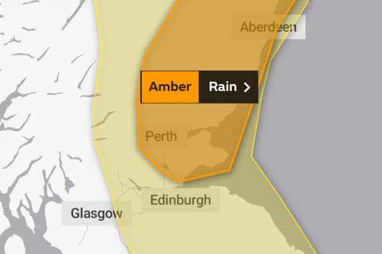 The Met Office amber weather warning will be in place from 6pm on Saturday. Pic: Met Office