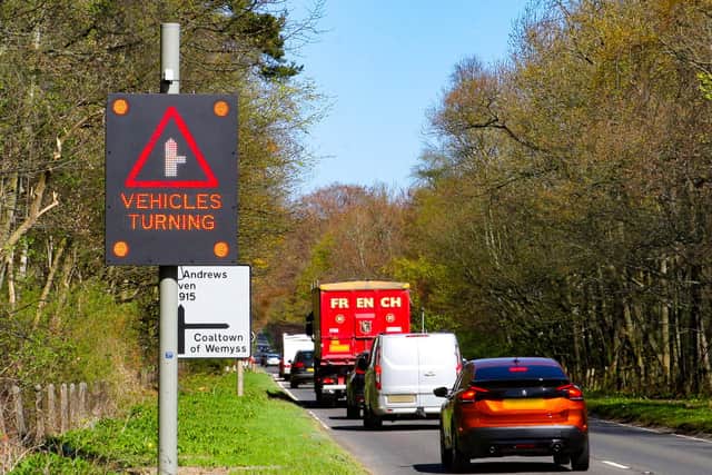 New high-tech road signs on the Standing Stane Road