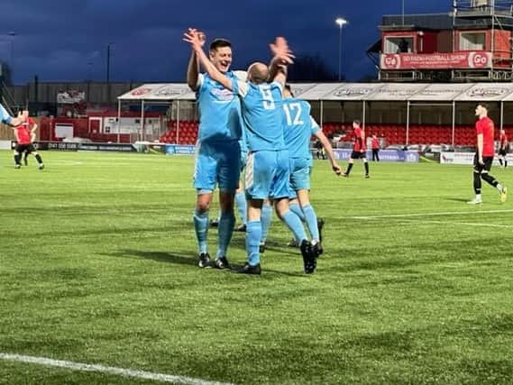 Cupar Hearts players celebrate scoring in semi (Pic Hayley McHugh)