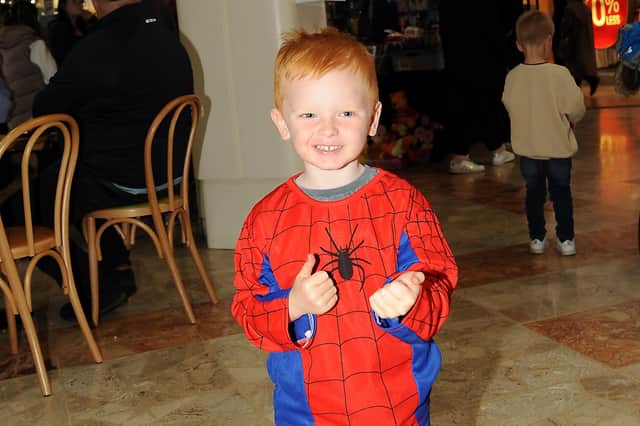 Rory Croft, aged 4, dressed as one of his favourite superheroes, Spiderman.  Pic: Fife Photo Agency.