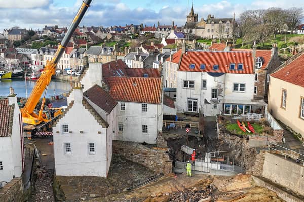 Work has begun in Pittenweem to repair the sea wall damaged by Storm Babet.  (Pic: Fife Council)