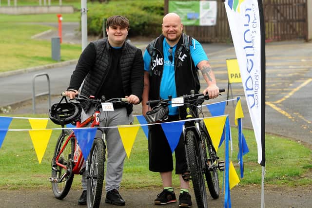 Charlie Allan and Marc Blyth who participated in Aberlour Children's Charity's inaugural Aberlour Big Cycle event . Pic: Fife Photo Agency.