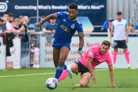 Cove Rangers' Shay Logan getting away from Raith Rovers' Jamie Gullan during their sides' Scottish Championship match at Balmoral Stadium in Aberdeen at the end of July (Photo by Craig Foy/SNS Group)