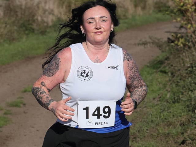 Keirra Small at 2026’s Fife Athletic Club Giffordtown 5K near Ladybank on Sunday (Photo: Pete Bracegirdle)