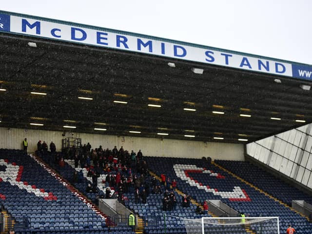 Stark's Park stand bearing Val McDermid's name (Pic by Michael Gillen)