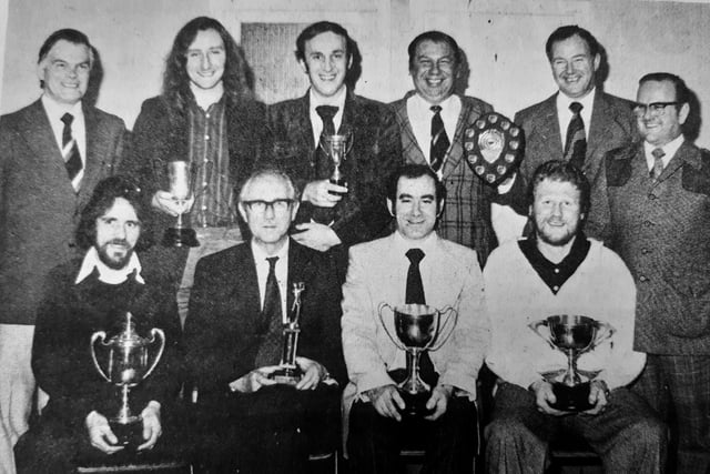 Fife Telecomms Golf Club annual presentation of prizes and social evening was held at the Strathearn Hotel in Kirkcaldy.
Front: Dai Williams, George Aitken, David Caird, Jack Sherra.
Back: Alan Fraser, Eddie Mobeck, Bruce Jeffrey, Ian Gerard, Dan Gilbert and George Paterson (Match Secretary)