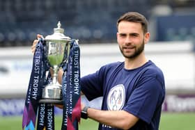 Reghan Tumilty at Stark's Park with the SPFL Trust Trophy. Pic: (Fife Photo Agency)