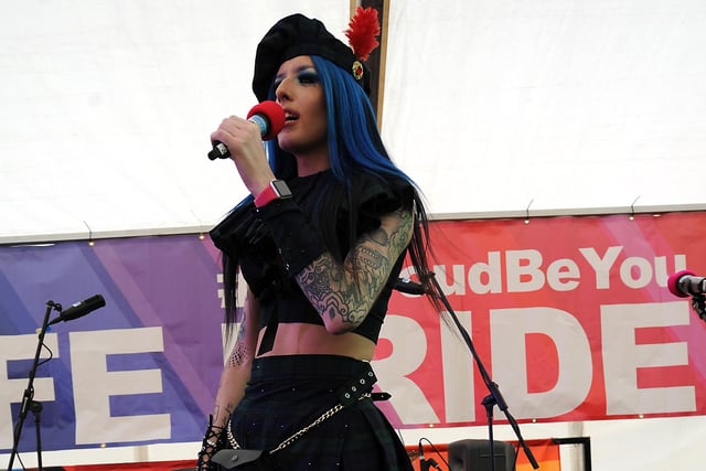 April Adamas on stage hosting Fife Pride (Pic: Fife Photo Agency)