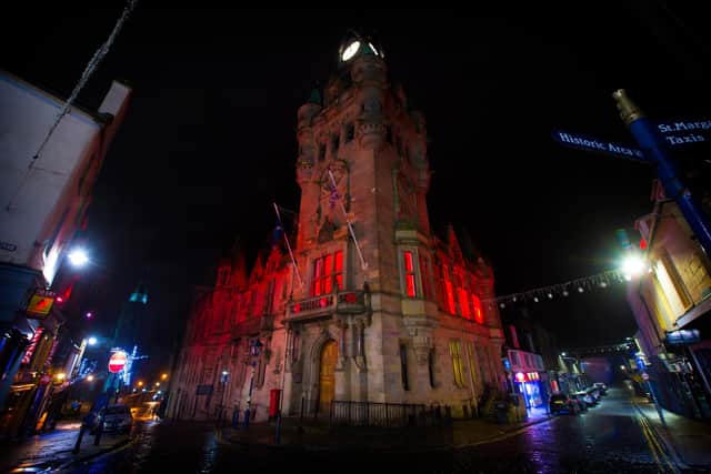 Dunfermline Town Hall lit red