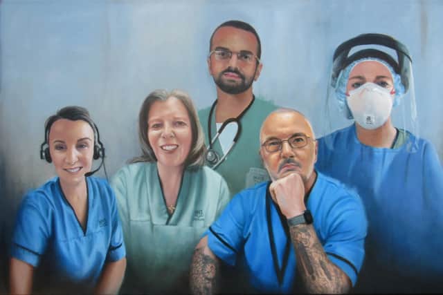 Portrait of NHS Fife health workers which is on display the Victoria Hospital, Kirkcaldy - painted by Alan Stephens, from St Andrews