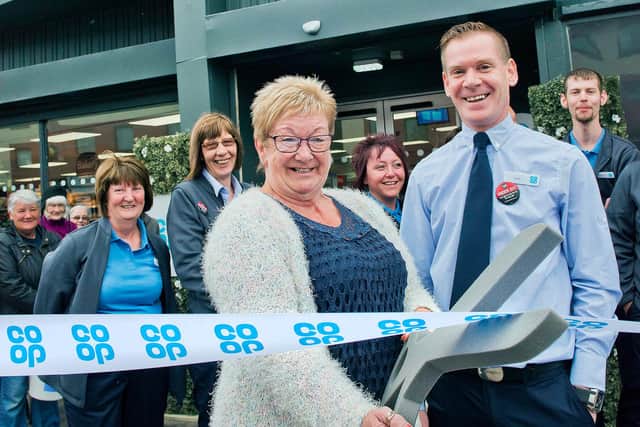 When the Co-Op in Templehall, Kirkcaldy, was refurbished, Janice was invited to cut the ribbon. She is pictured with store manager, Lee Smith (Pic: Chris Watt)