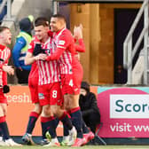 Celebrations after Ross Matthews scores against Falkirk in the Scottish Cup. (Pic: Michael Gillen)