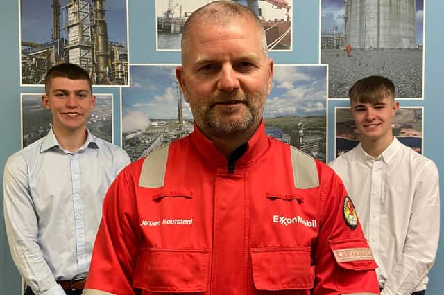 Cammy Sneddon (left) and Nathan Pearse  with Jeroen Koutstaal, maintenance manager