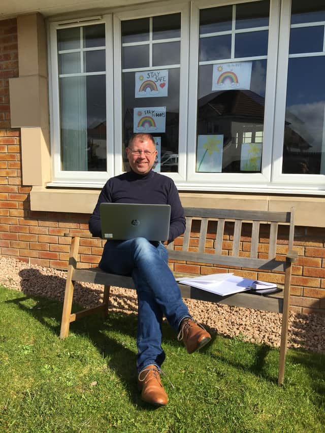 Patrick Callaghan headteacher at St Andrews RC High working from home during the coronavirus lockdown.