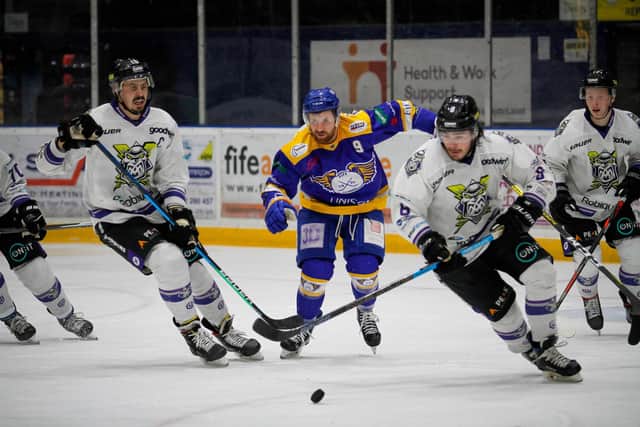 Bari McKenzie in action for Fife Flyers in the opening meeting of the season with Manchester Storm (Pic: Jillian McFarlane)