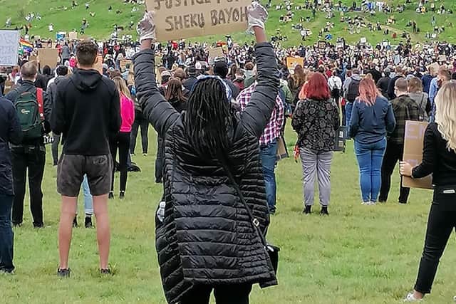 Placards remember Sheku Bayoh at Black Lives Matter rally in Edinburgh