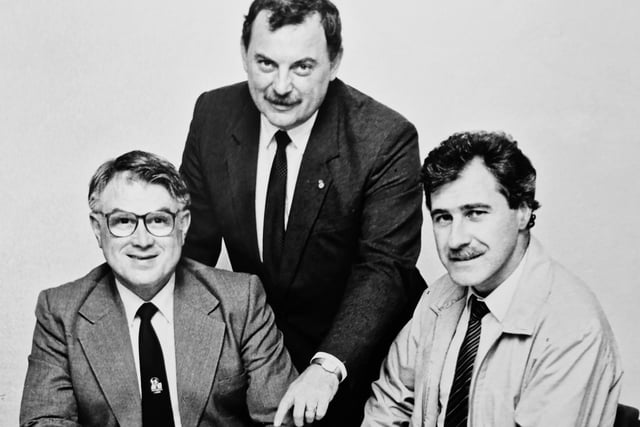 This photo captures the draw being made for the first round of the Scottish Brewers Fife Amateur Cup in 1988. From left are: Wallace Wright, Fife executive secretary; Ron Brindley, Scottish Brewers’ sales representative; and Robert Wilson, member of the Fife executive.